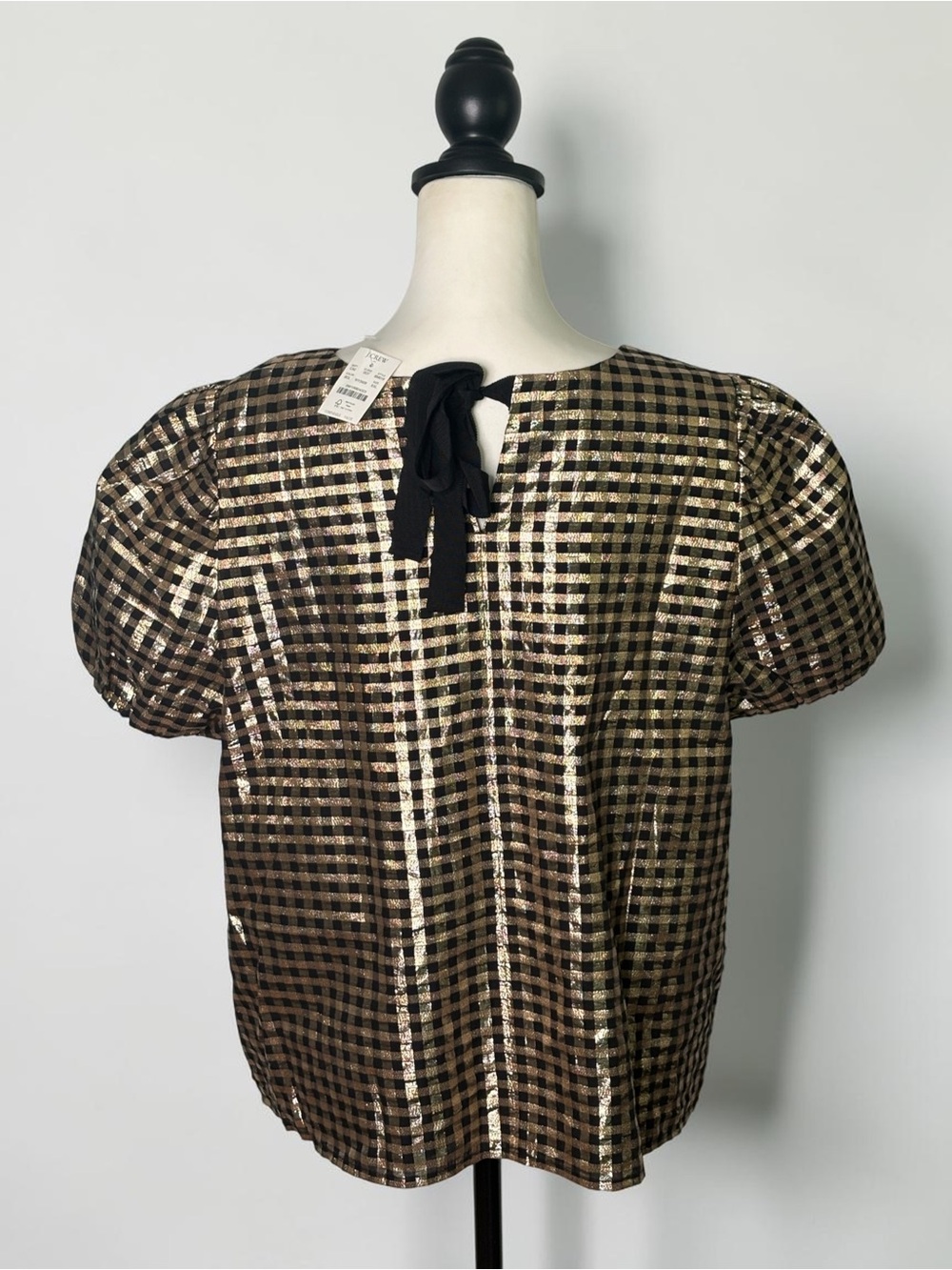 NWT J.Crew Factory Lurex Metallic Threads Puff-Sleeve Top Black Gold XXL - Picture 6 of 14